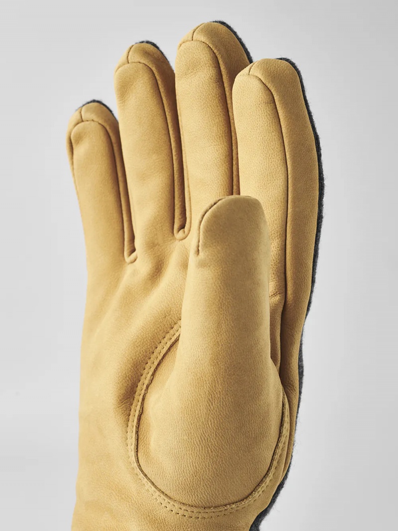 Men's Hestra Noah Leather Gloves Charcoal/Tan | XCHUEP087