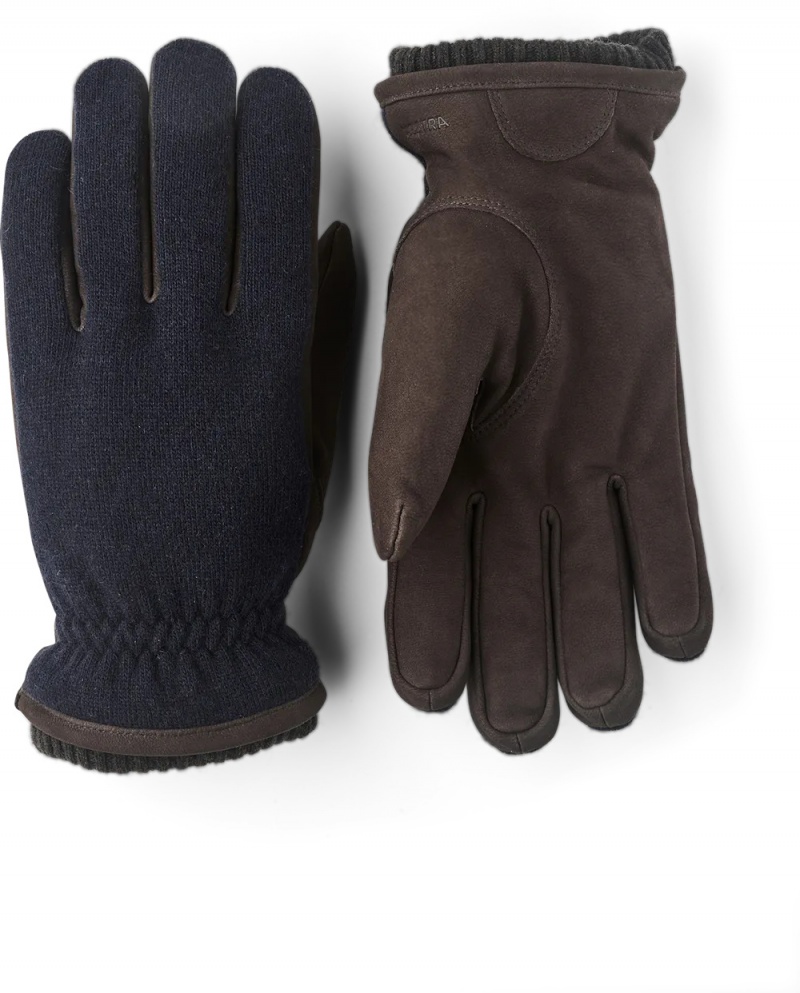 Men\'s Hestra Noah Leather Gloves Navy | BETLKM478