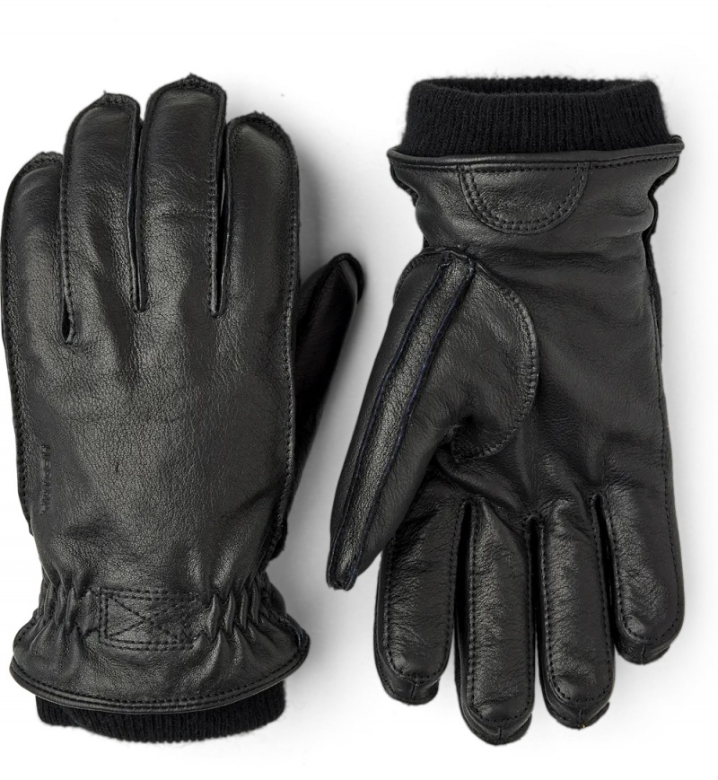 Men\'s Hestra Olav Leather Gloves Black | PVDMZB916