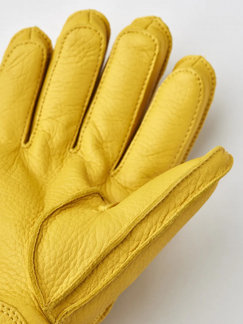 Men's Hestra Olav Leather Gloves Yellow | QXFJNG875