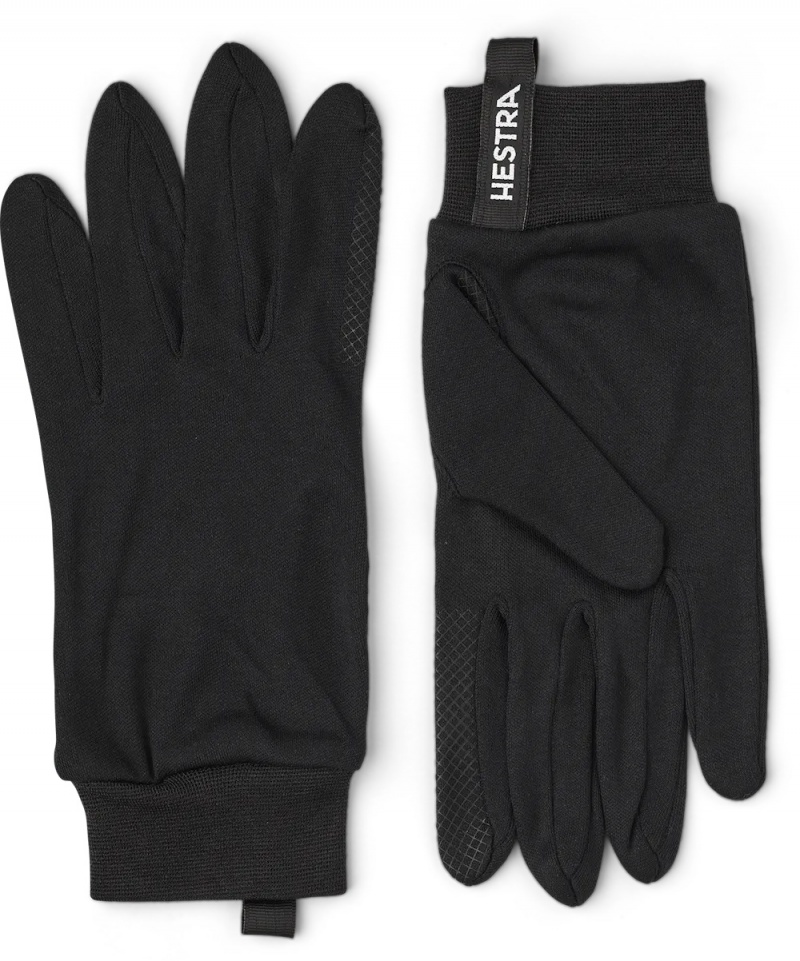 Men\'s Hestra Silk Liner Touch Point Liners & Inner Gloves Black | DHEPAV928