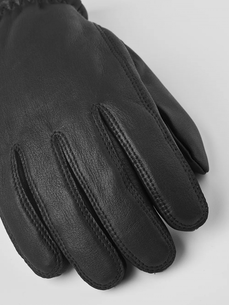 Men's Hestra Tore Leather Gloves Black | MRKUIC635