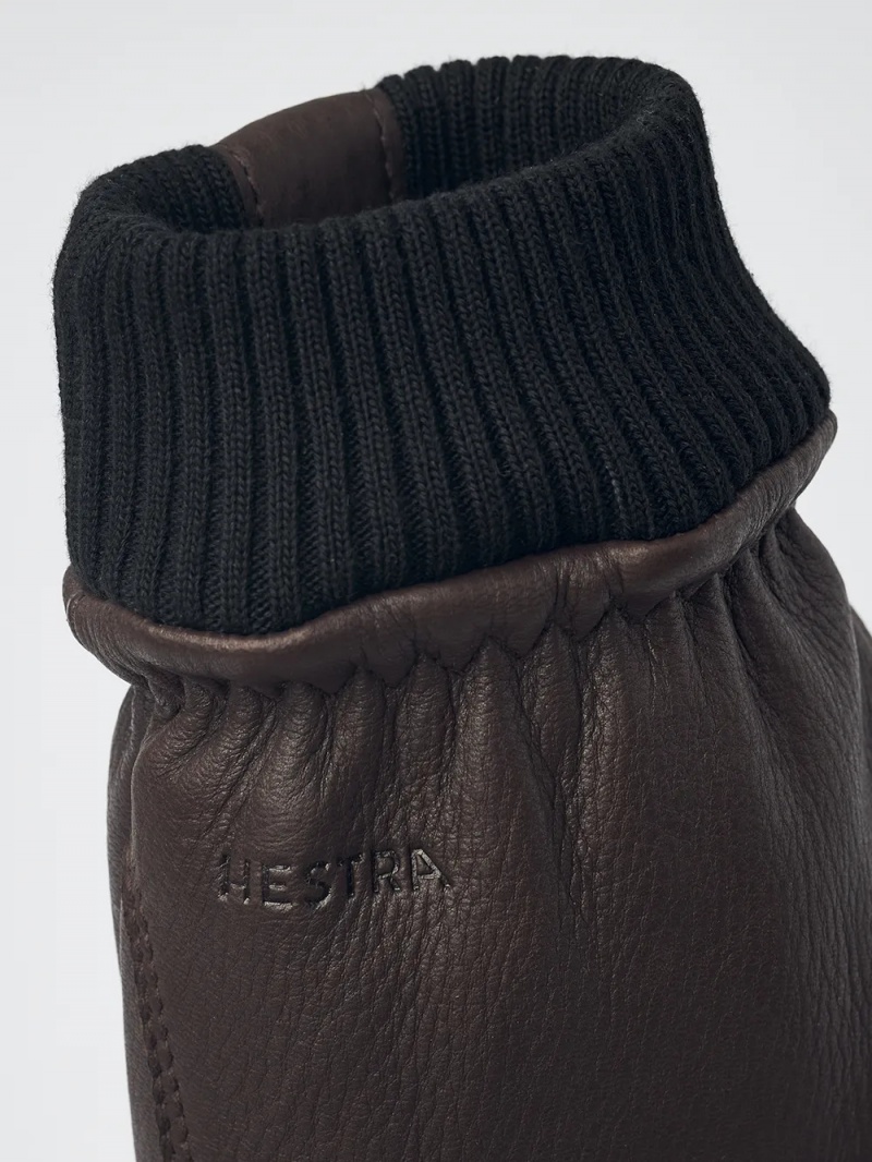 Men's Hestra Tore Leather Gloves Chocolate | EAVWDN605