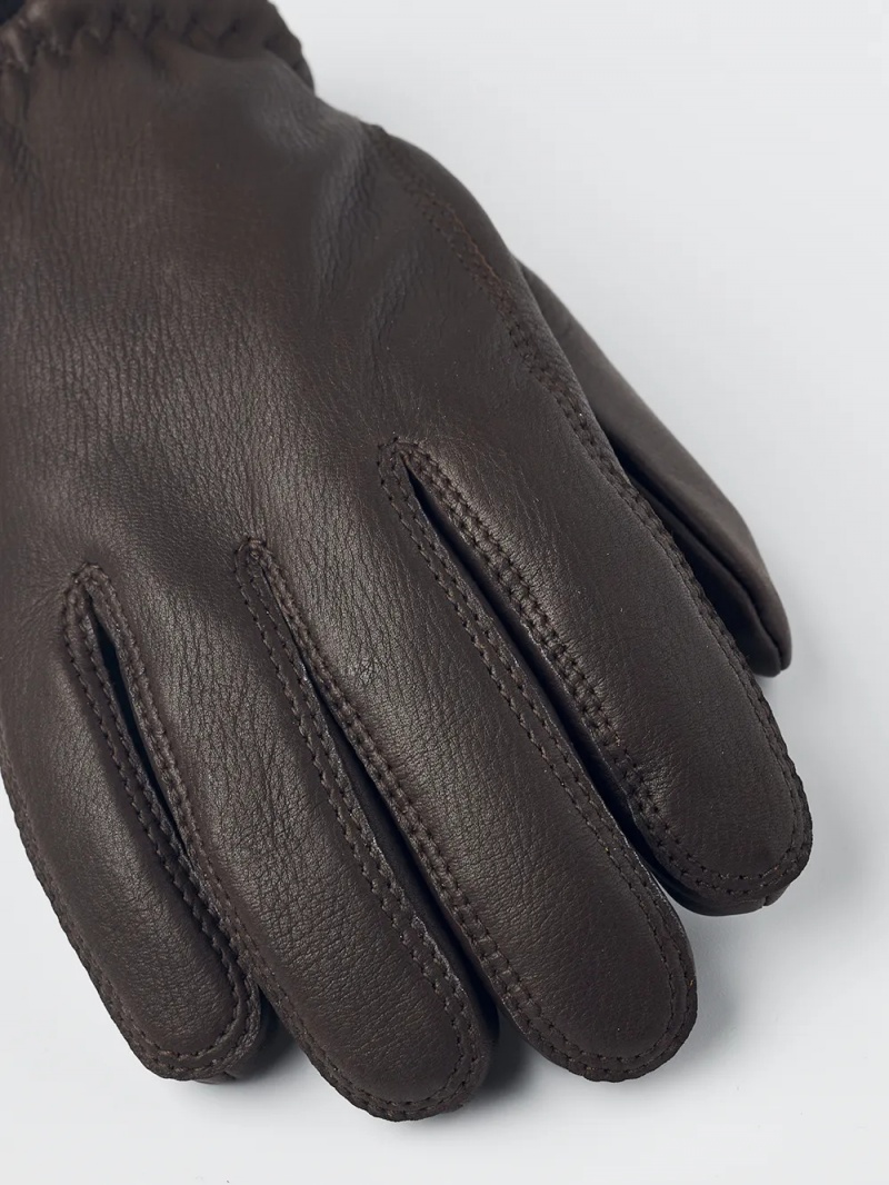 Men's Hestra Tore Leather Gloves Chocolate | EAVWDN605