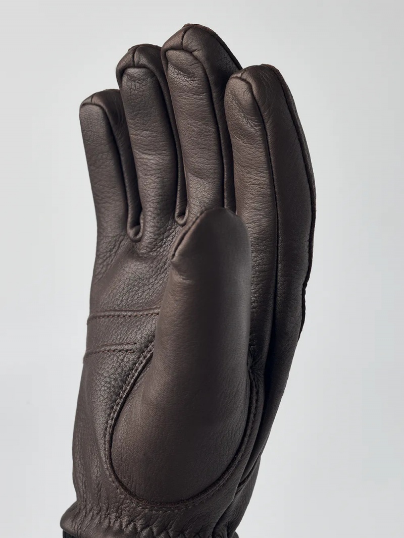 Men's Hestra Tore Leather Gloves Chocolate | EAVWDN605