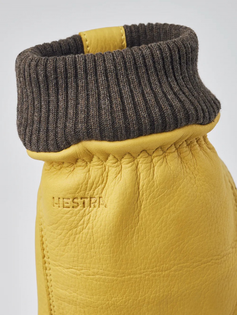 Men's Hestra Tore Leather Gloves Yellow | EAWBIH123