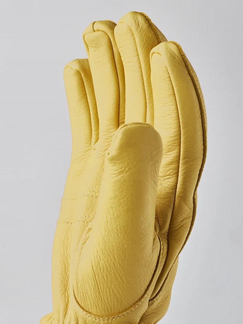 Men's Hestra Tore Leather Gloves Yellow | EAWBIH123