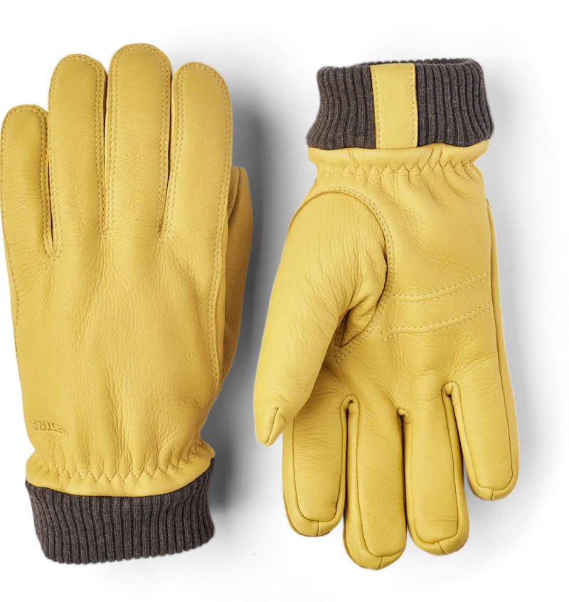 Men\'s Hestra Tore Leather Gloves Yellow | EAWBIH123