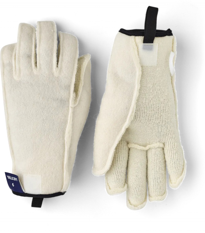 Men\'s Hestra Wool Pile/Terry Liner Short 5-finger Liners & Inner Gloves White | ORTJXA476