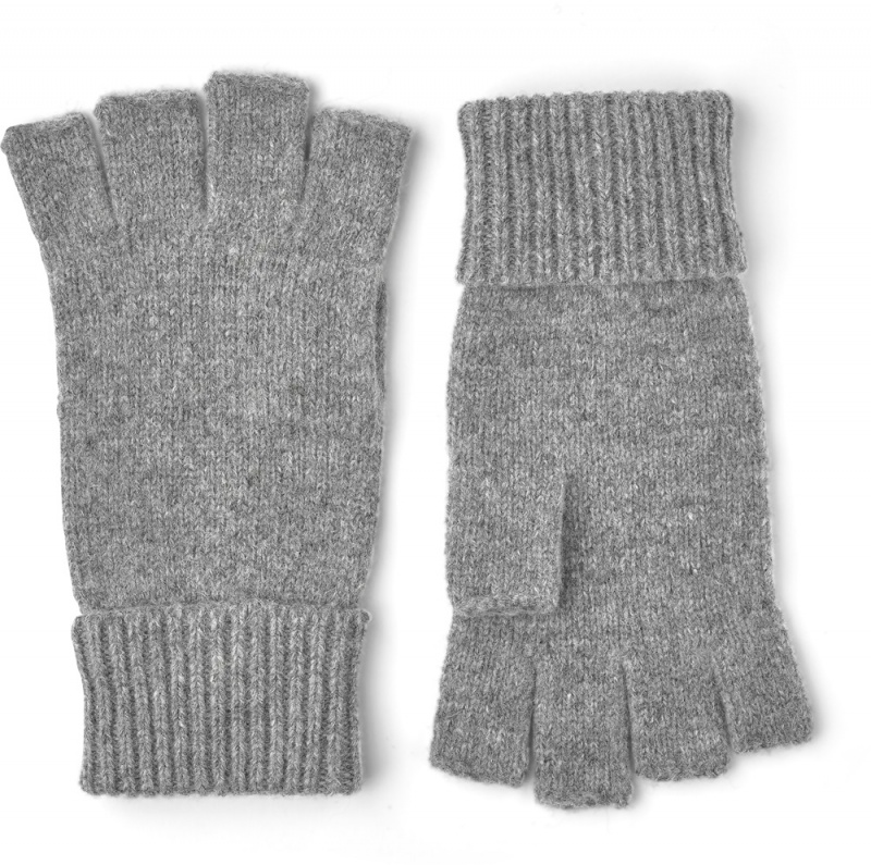 Women\'s Hestra Basic Wool Half Finger Knitted Gloves Grey | IMQFGK218