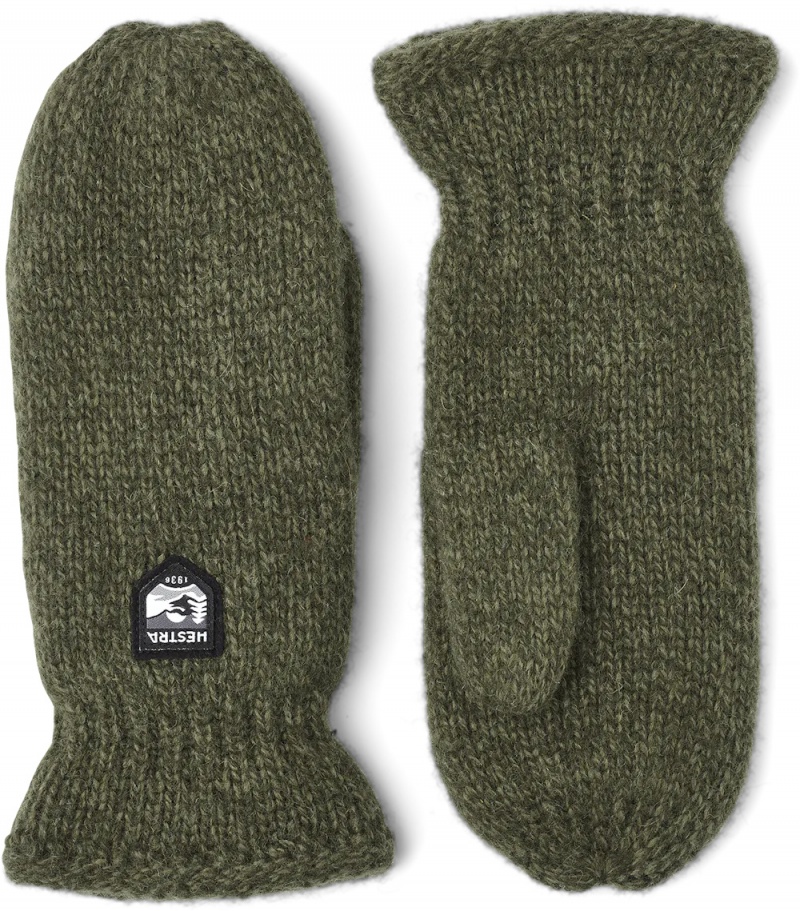 Women\'s Hestra Basic Wool Mitt Knitted Gloves Olive | BUDIJR304