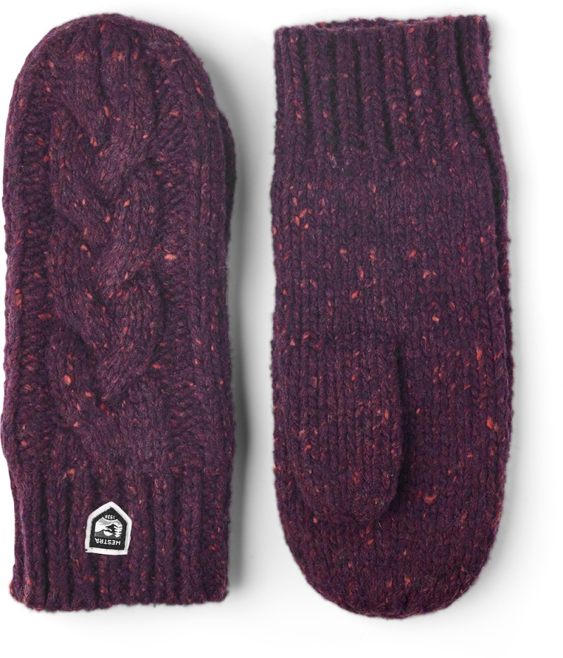 Women\'s Hestra Dale Mitt Knitted Gloves Bordeaux | QLFNPO819