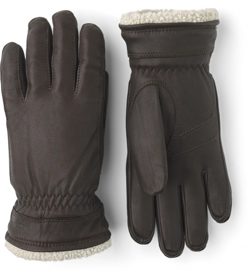 Women\'s Hestra Deerskin Primaloft Leather Gloves Dark Brown | GQLFSA691