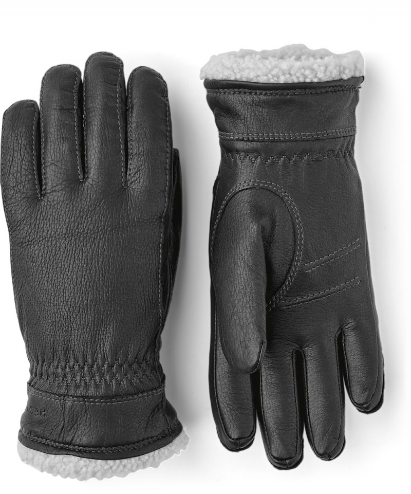 Women\'s Hestra Deerskin Primaloft Leather Gloves Black | SEGQZJ340