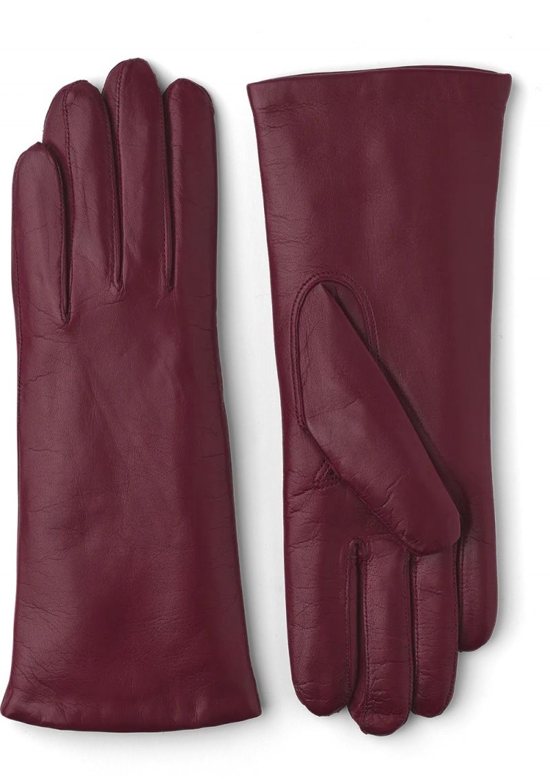 Women\'s Hestra Hairsheep 3 BT Piqué Cashmere Leather Gloves Dark Red | VDBMZK319