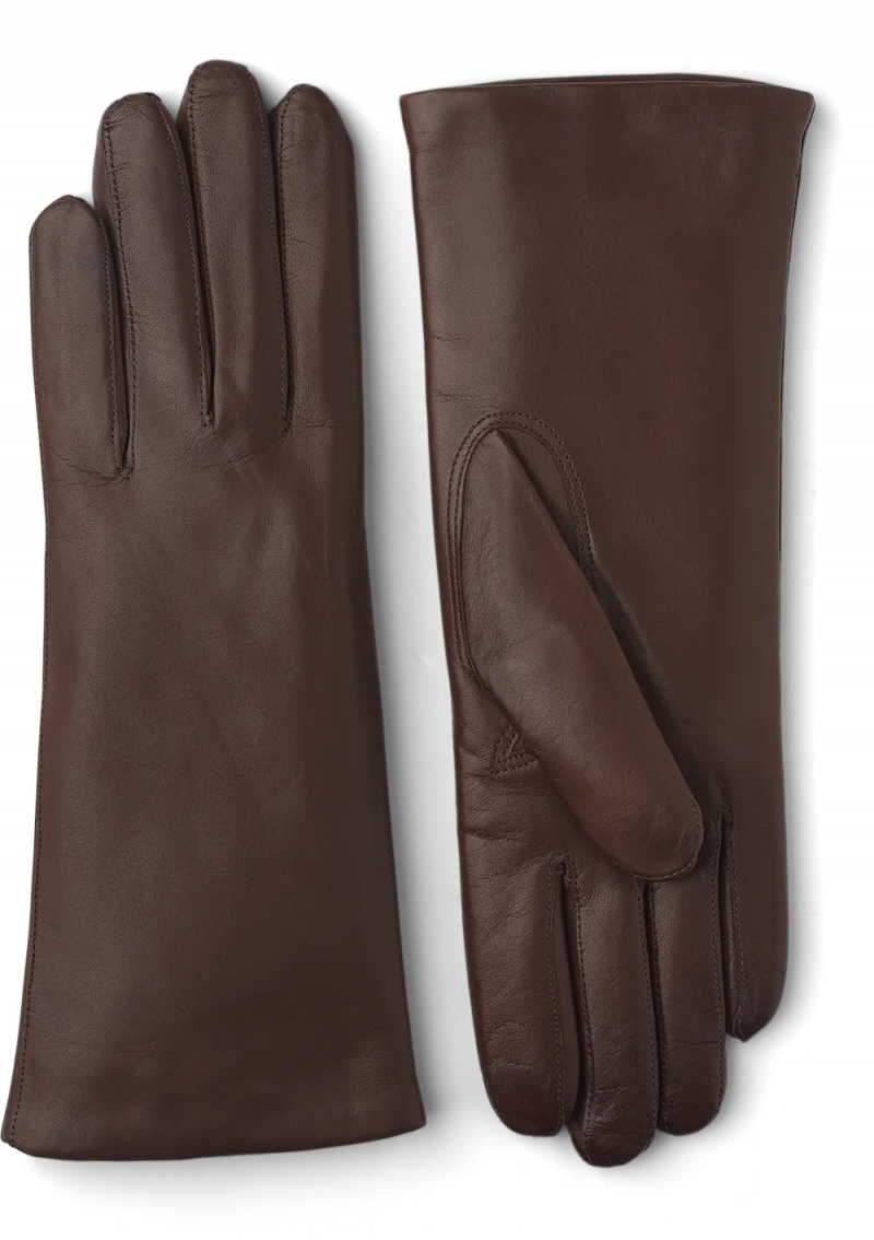 Women\'s Hestra Hairsheep 3 BT Piqué Cashmere Leather Gloves Chestnut | WVZADE283