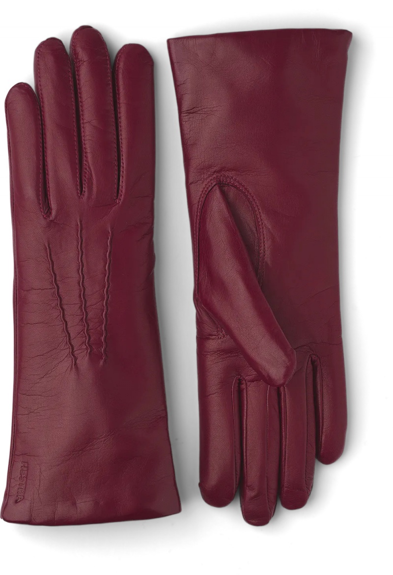 Women\'s Hestra Isabel Leather Gloves Dark Red | DWVRCQ592