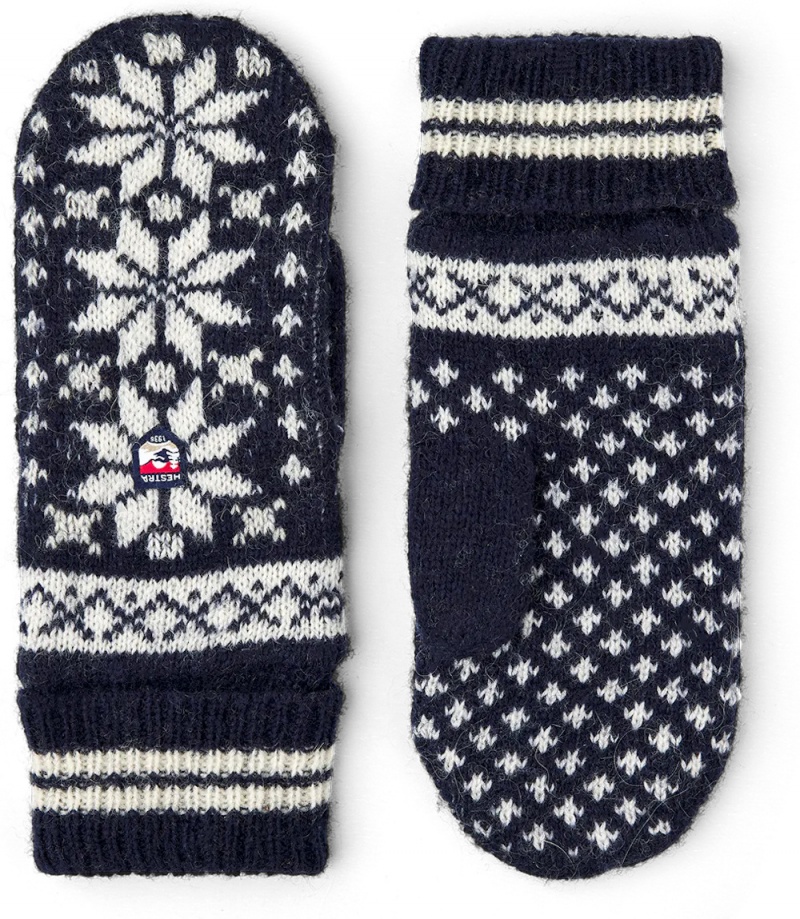 Women\'s Hestra Isvik Mitt Knitted Gloves Navy/White | JXLGMK589