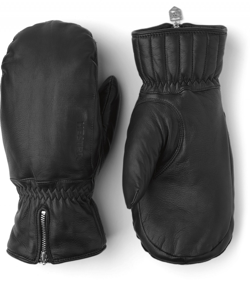 Women\'s Hestra Leather Swisswool Classic Mitt Ski Gloves Black | IBARTK130