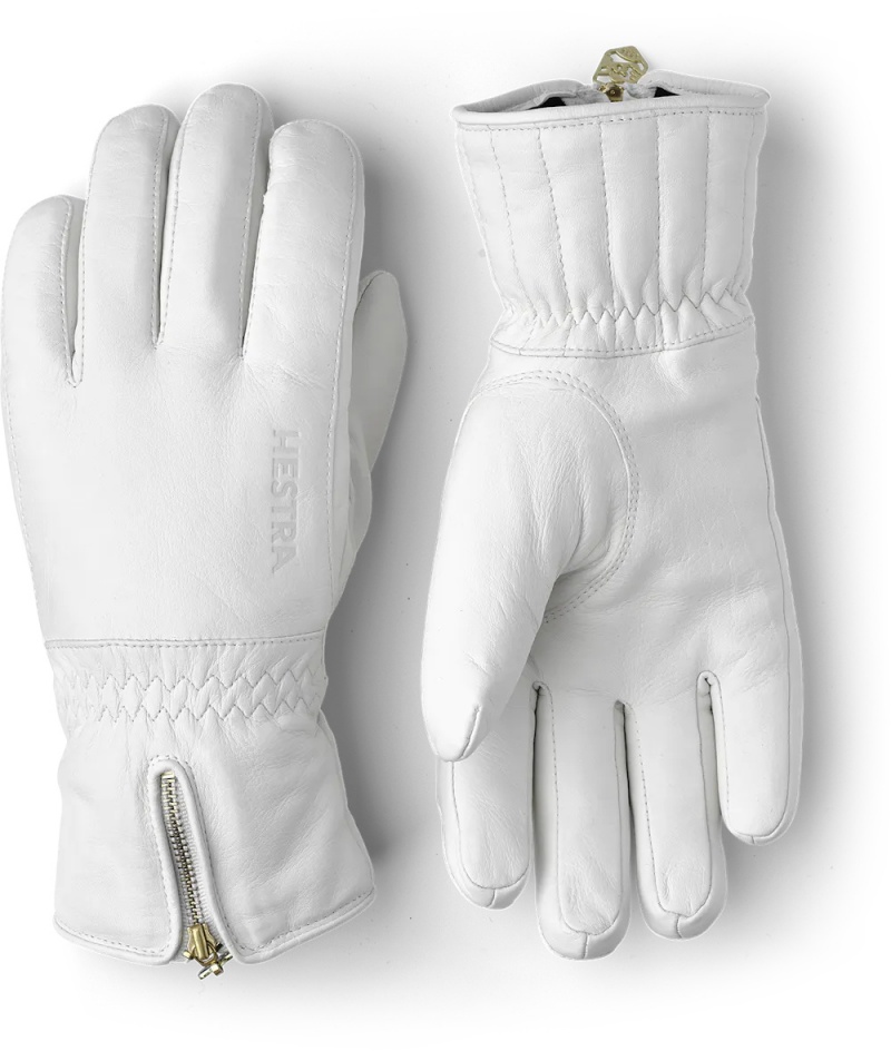 Women\'s Hestra Leather Swisswool Classic Ski Gloves White | YQLOTS812