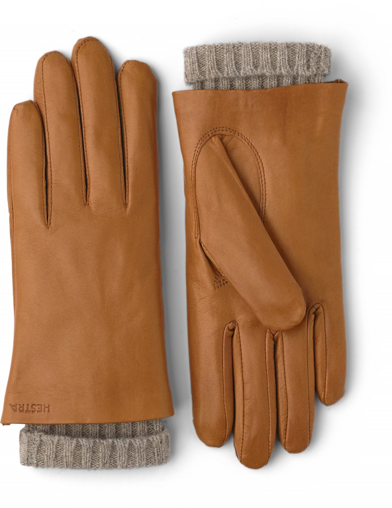 Women\'s Hestra Megan Leather Gloves Cork | YTDVCR809