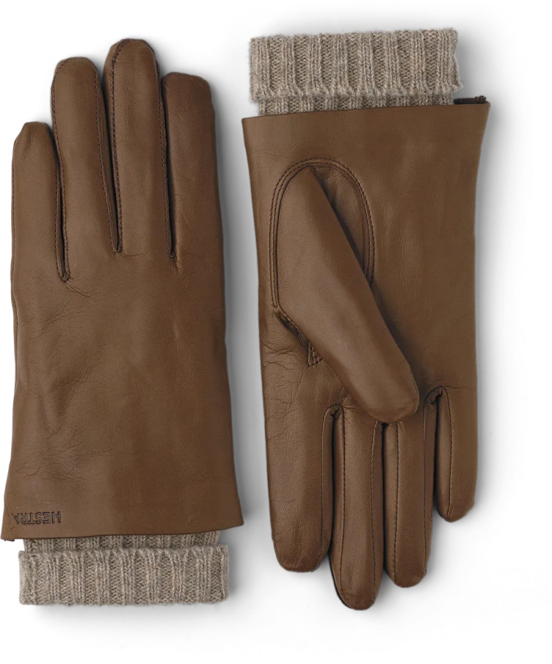 Women\'s Hestra Megan Leather Gloves Light Brown | QGRMPZ138