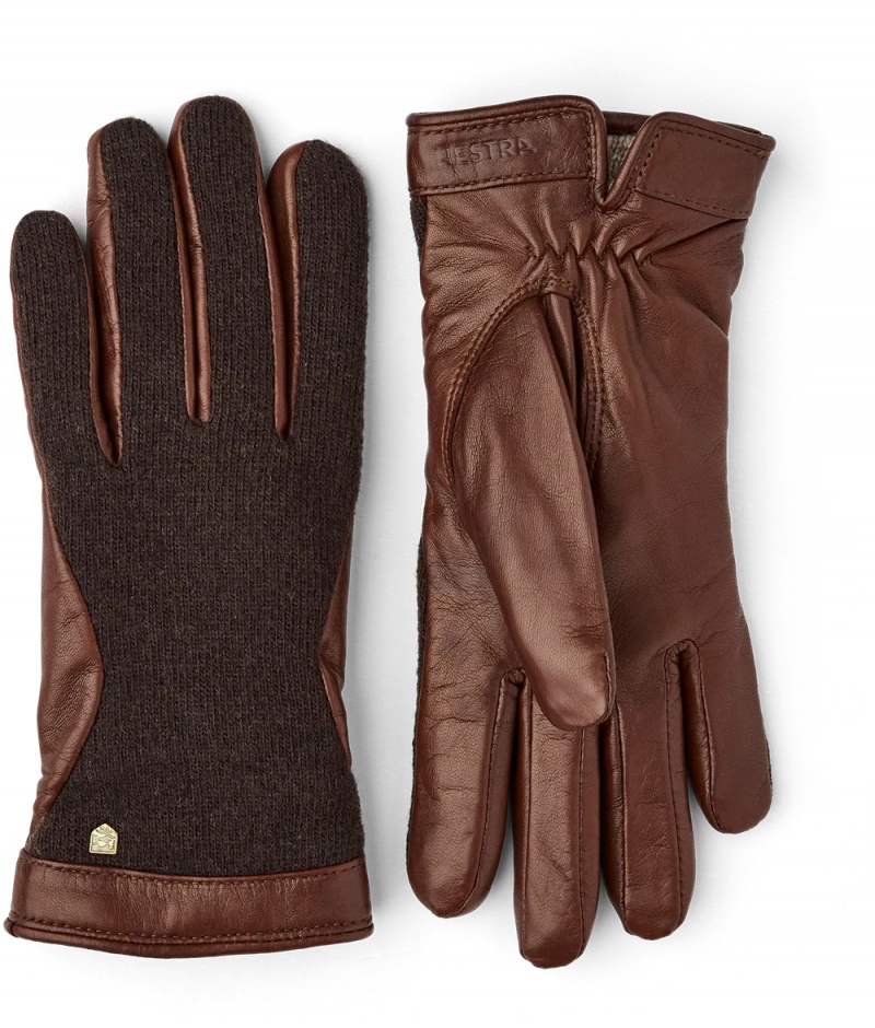 Women\'s Hestra Saga Leather Gloves Espresso/Chestnut | AHGUWS201