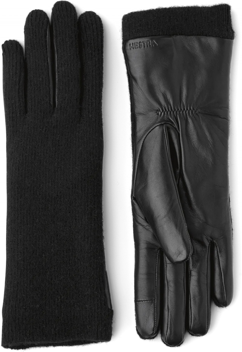 Women\'s Hestra Samantha Knitted Gloves Black | CZFXPN180