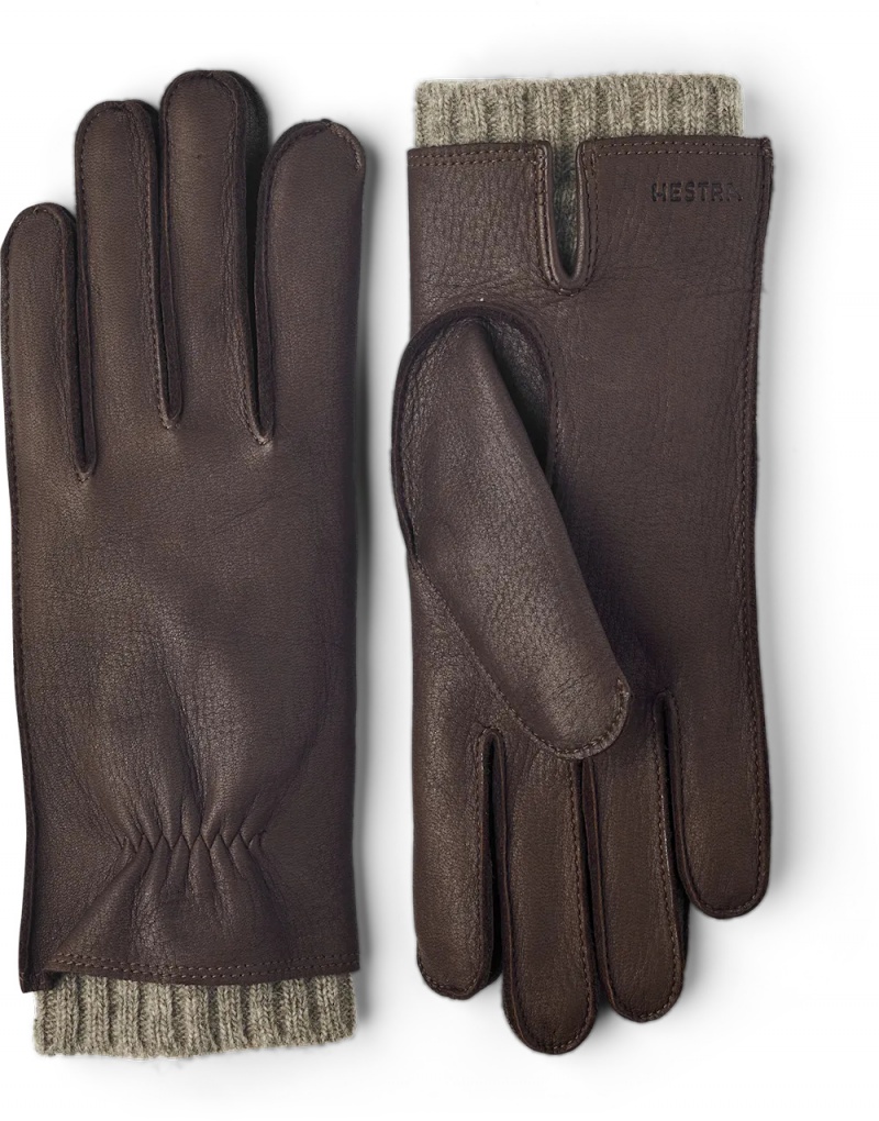 Women\'s Hestra Signe Leather Gloves Chocolate | DPLEKR015