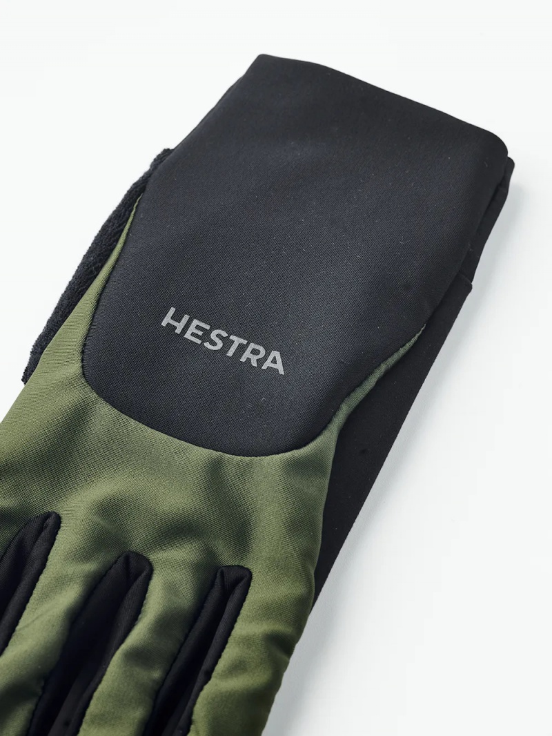 Women's Hestra Sprint Long 5-finger Bike & Mtb Gloves Olive/Black | LOYRQJ837