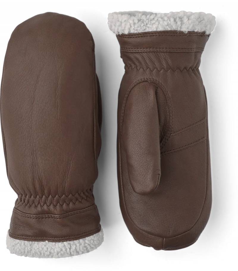 Women\'s Hestra Sundborn Leather Gloves Chocolate | GZYIVX287